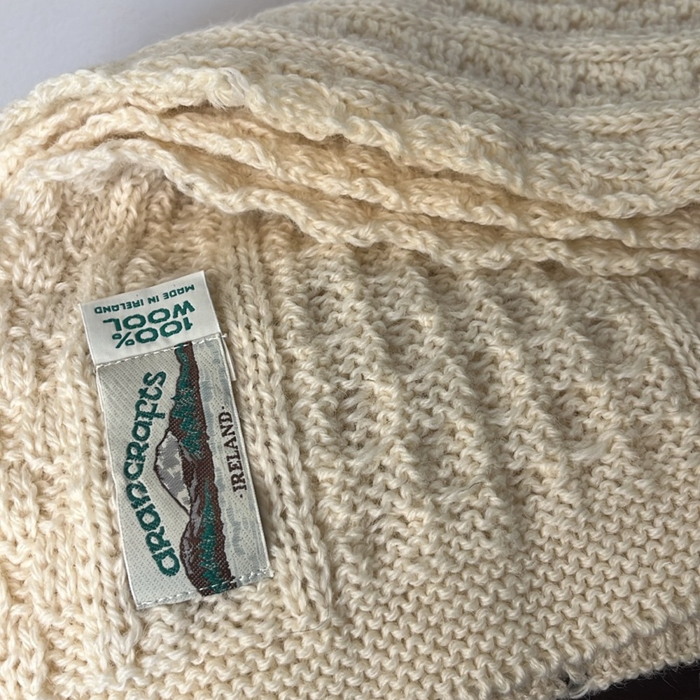 Aran Crafts 100% Wool Irish Chunky Knit Classic Ivory Unisex Scarf 62 x 9 - Picture 3 of 8